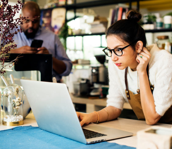 Woman working on her laptop