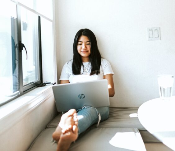 Woman working on a laptop